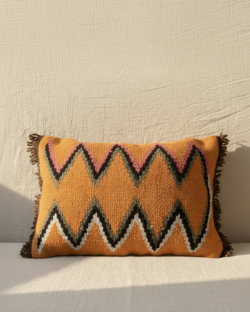 Handwoven Wool Cushion Cover | Orange Ray Pattern