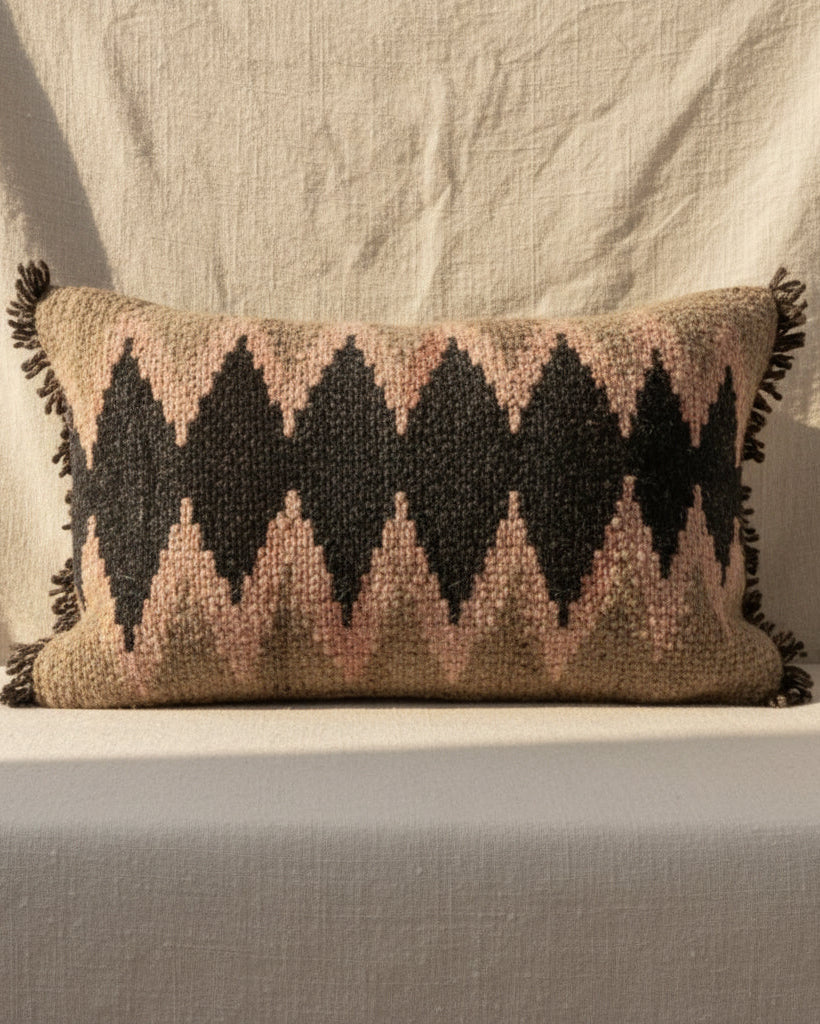 Handwoven Wool Cushion Cover | Black Ray Pattern