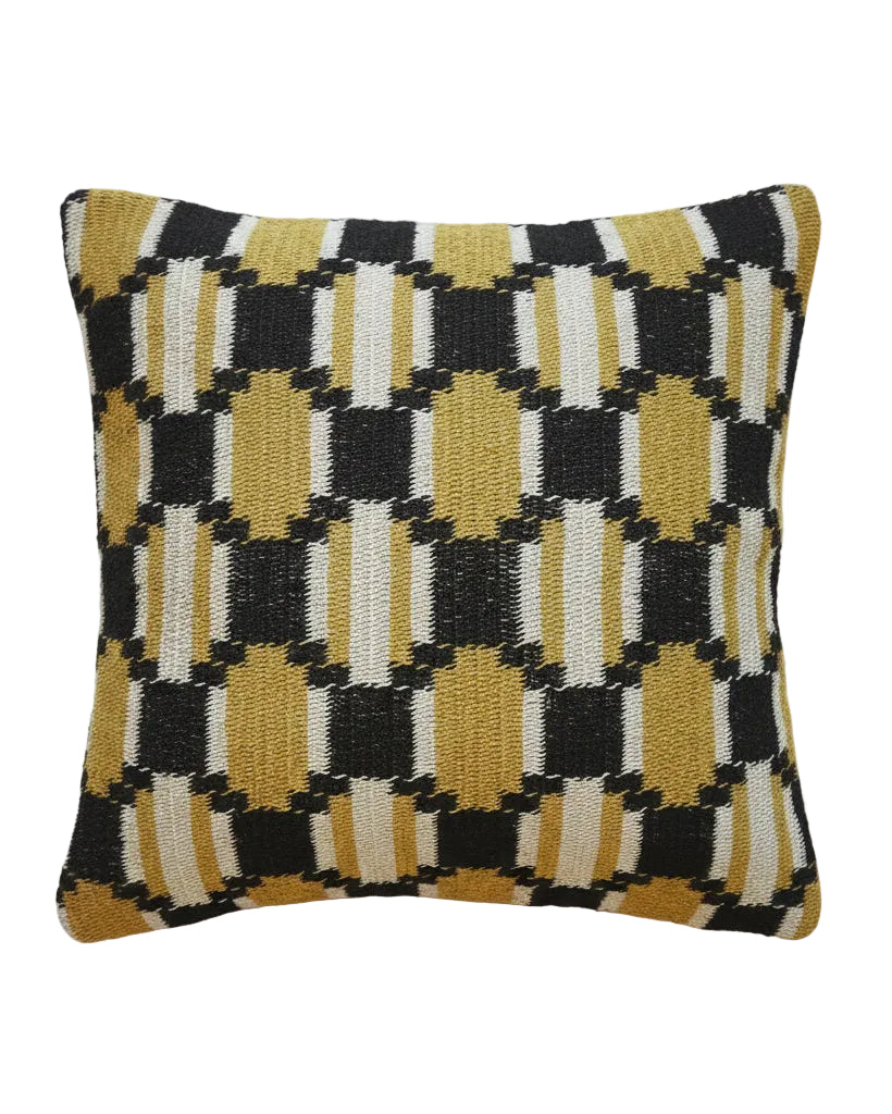 Handmade Chaguar Fiber Cushion Cover | Yellow Snake Pattern