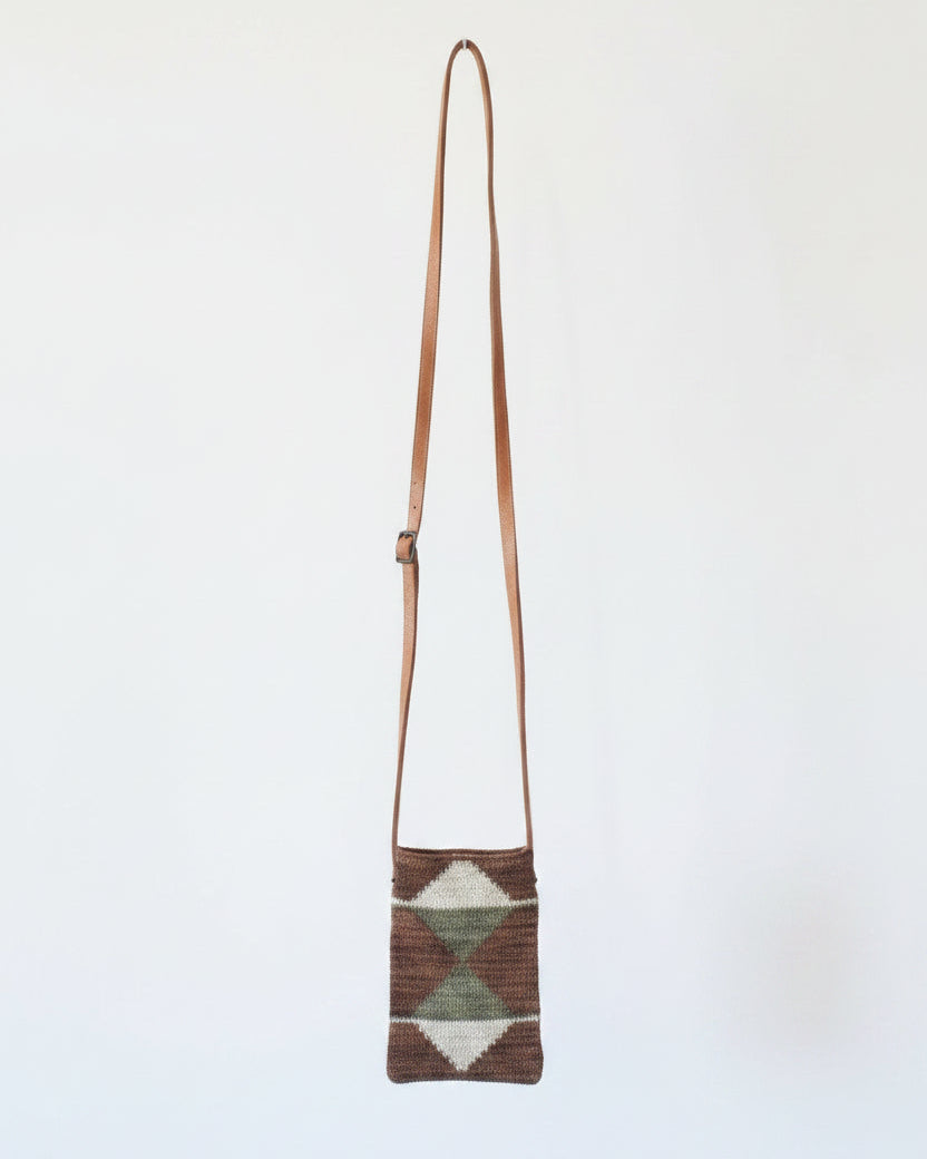 Handmade Plant Fiber Crossbody Phone Pouch | Green & White Peak