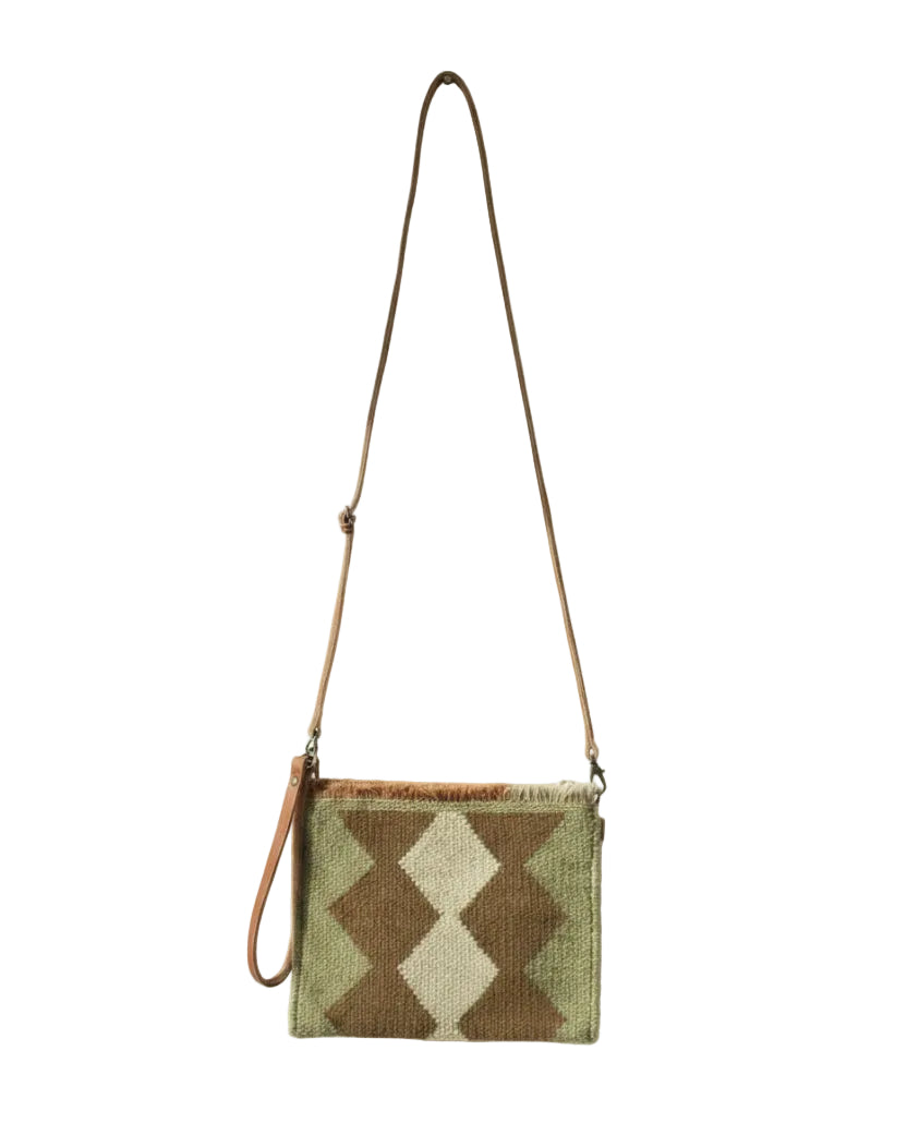 Handwoven Sheep Wool Clutch Envelope | Green Peaks