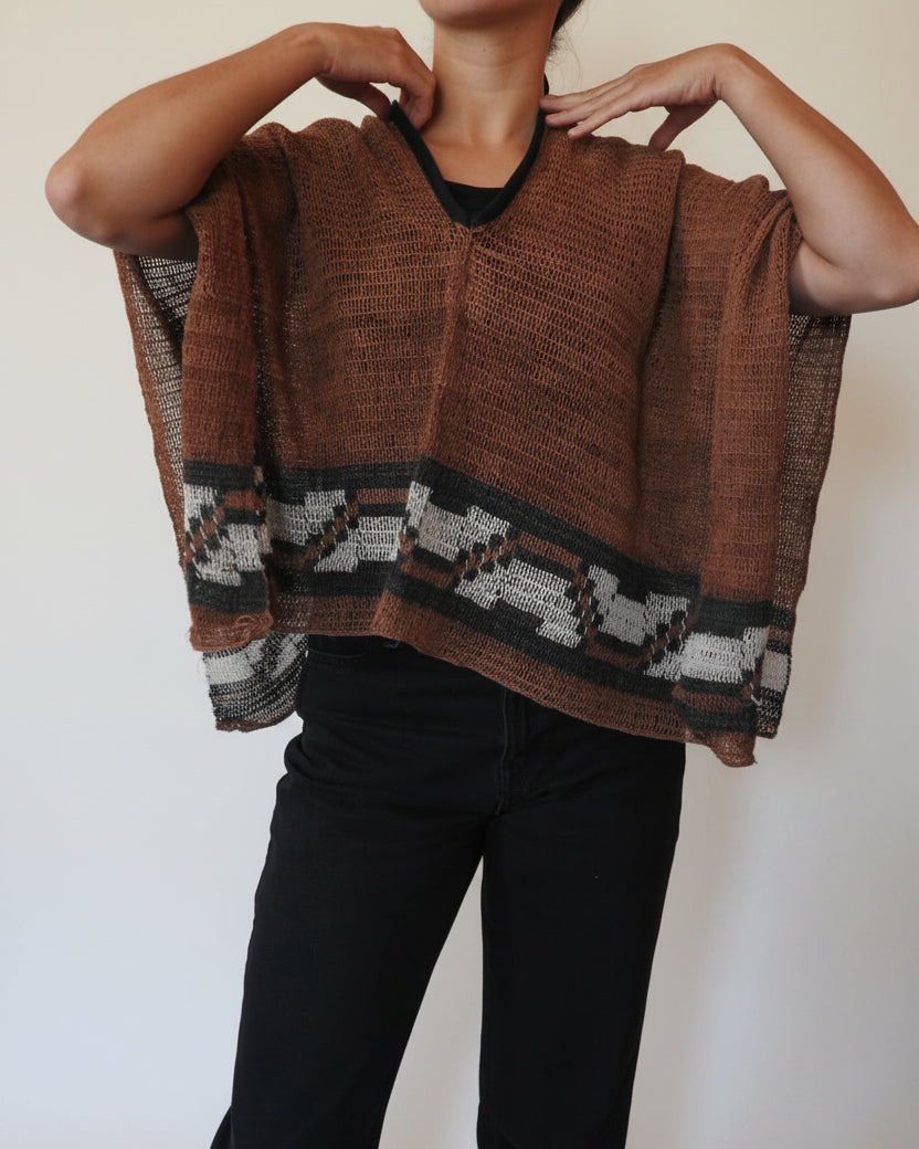 Handmade Chaguar Fiber Poncho | Milk Chocolate Brown