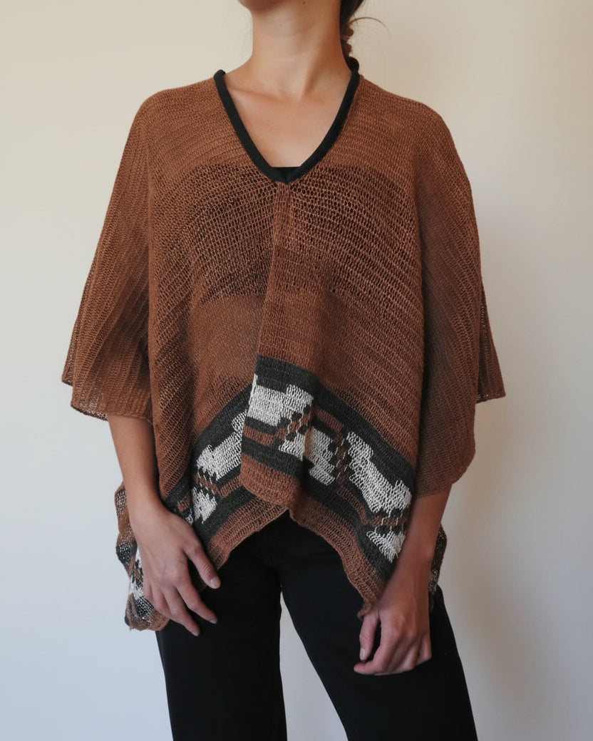 Handmade Chaguar Fiber Poncho | Milk Chocolate Brown