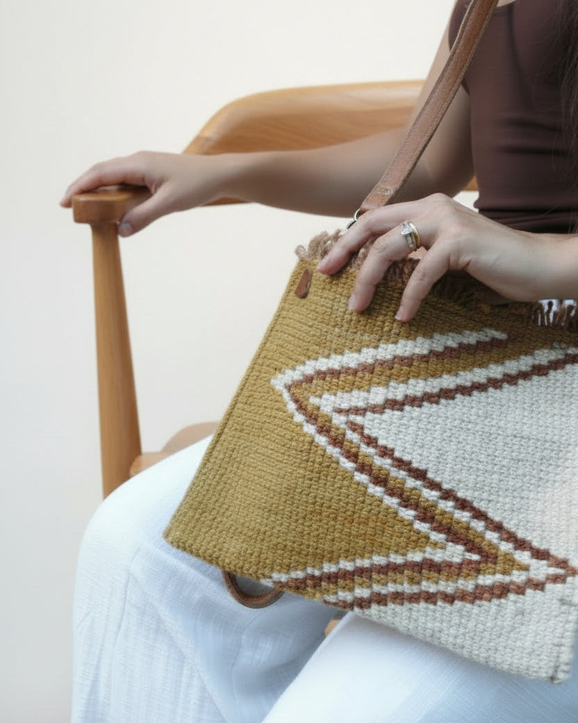 Handwoven Sheep Wool Clutch Envelope | Beige Ray